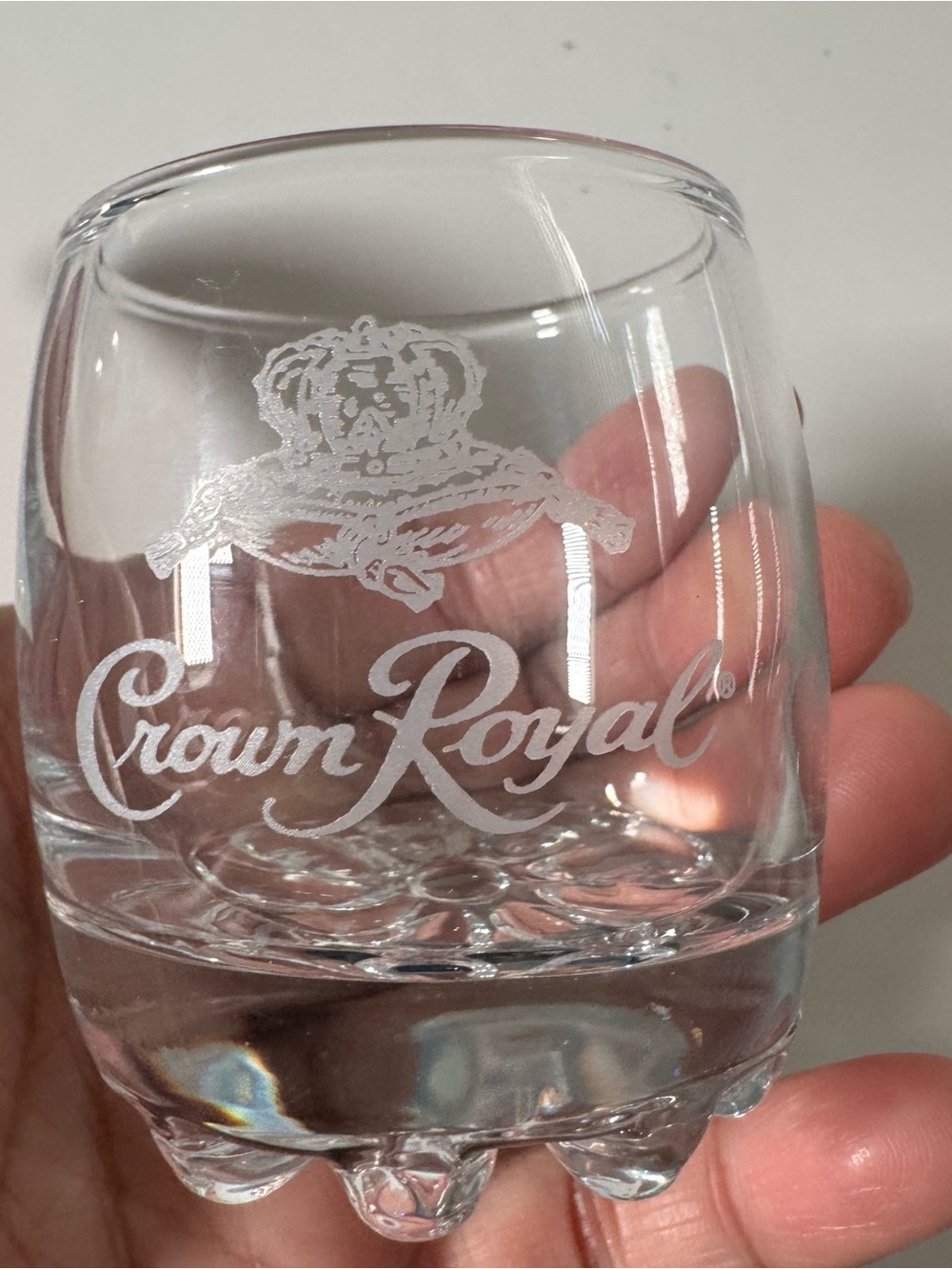 Set of 2 Crown Royal lowball rocks whiskey glasses Etched Crown Logo Barware VGC
